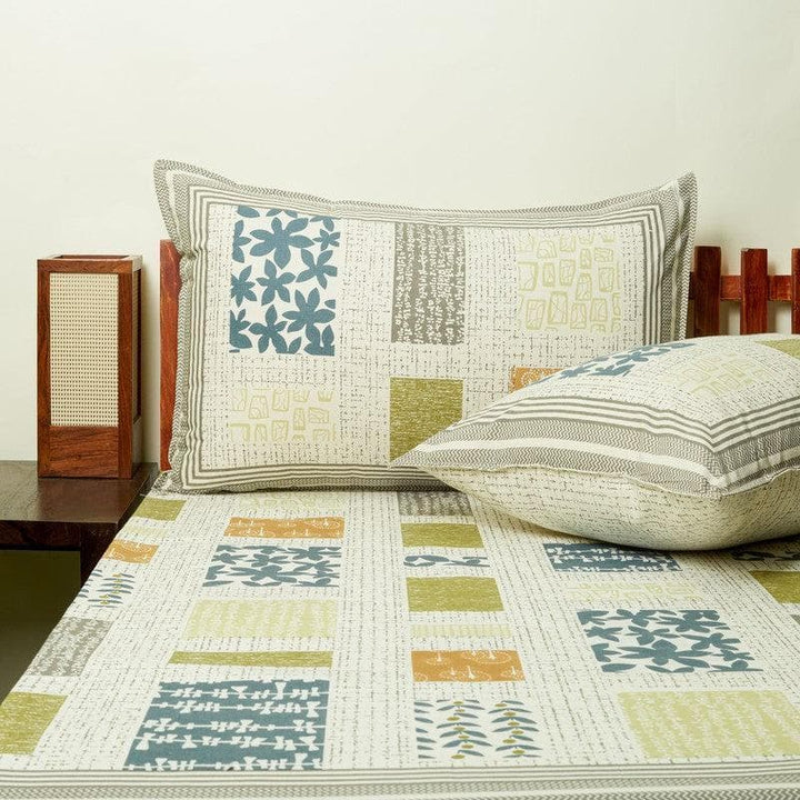 Buy Patch Catch Bedsheet - Grey & Green at Vaaree online | Beautiful Bedsheets to choose from
