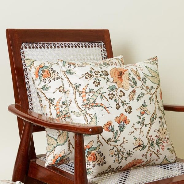 Buy Lushlie Blooms Cushion Cover (Orange) - Set Of Two at Vaaree online | Beautiful Cushion Cover Sets to choose from