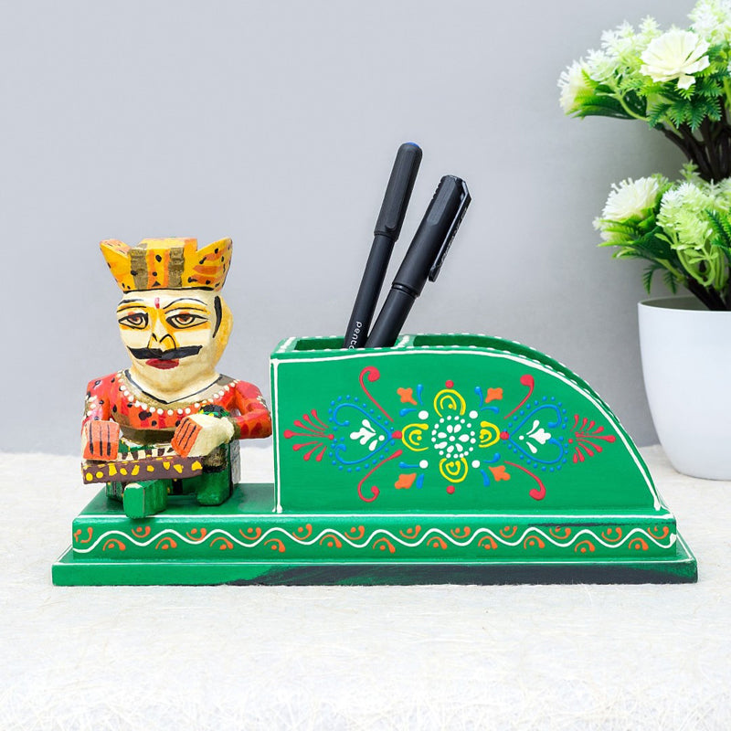 Pen Stand - Handcrafted Wooden Musician Stationary Stand - Green