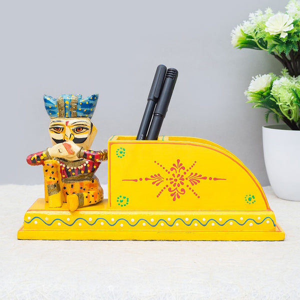 Pen Stand - Handcrafted Wooden Musician Stationary Stand - Yellow