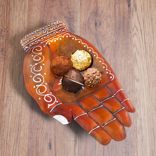 Buy Handpainted Brown Mehendi Hand Trinket Tray Trinket Tray from Vaaree