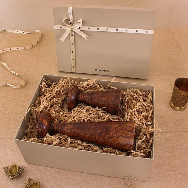 Buy Wooden Pillar Candle Stand Set Gift Box Online in India | Gift Box on Vaaree