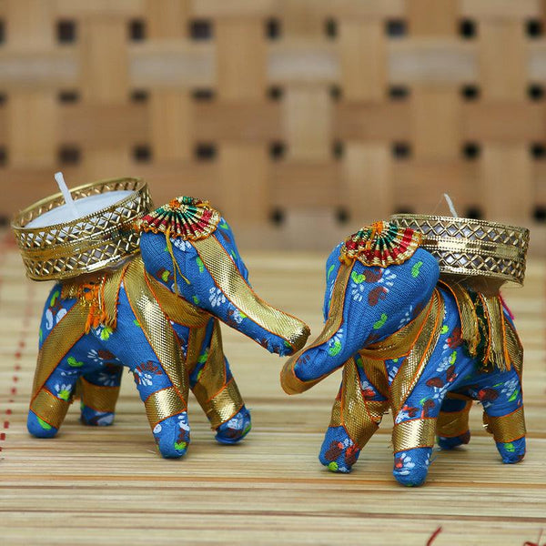 Buy Regal Blue Elephant Tealight Candle Holder Candle Holders from Vaaree