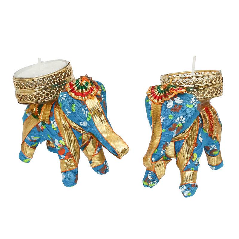 Buy Regal Blue Elephant Tealight Candle Holder Candle Holders from Vaaree