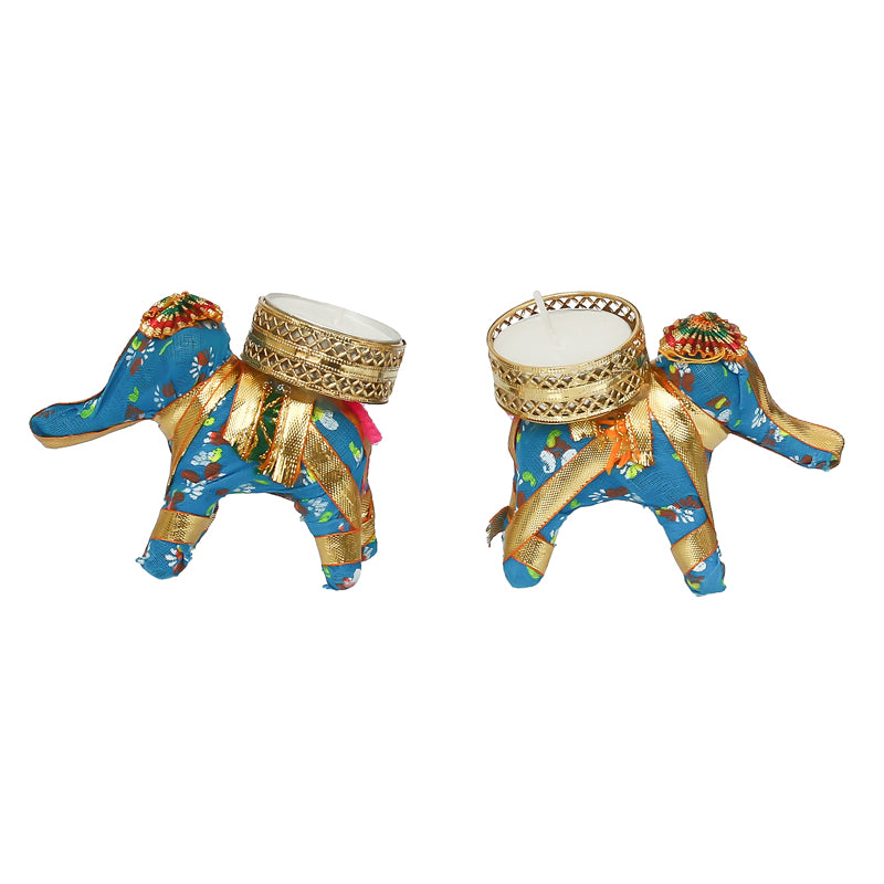 Buy Regal Blue Elephant Tealight Candle Holder Candle Holders from Vaaree