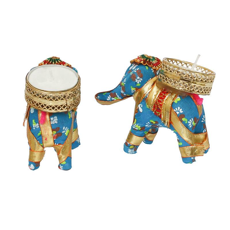 Buy Regal Blue Elephant Tealight Candle Holder Candle Holders from Vaaree