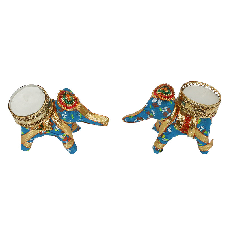 Buy Regal Blue Elephant Tealight Candle Holder Candle Holders from Vaaree