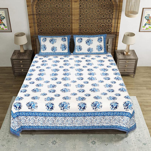 Buy Bhuja Floral Bedsheet - Blue Bedsheets from Vaaree