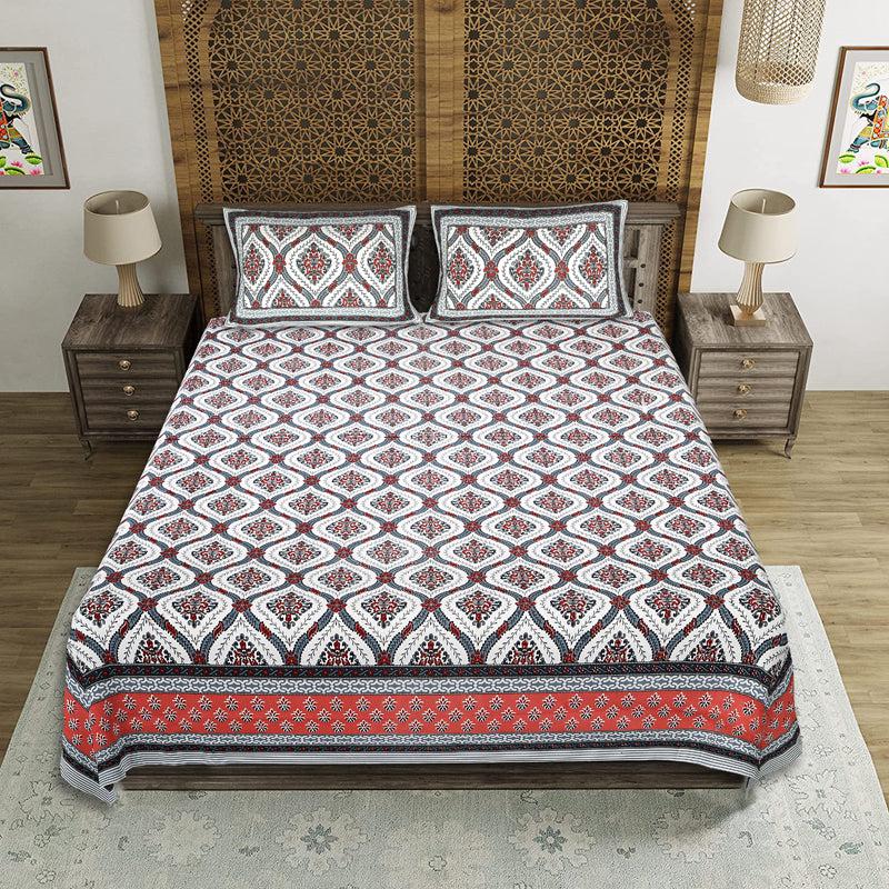 Buy Dayalu Ethnic Bedsheet - Grey & Red Bedsheets from Vaaree