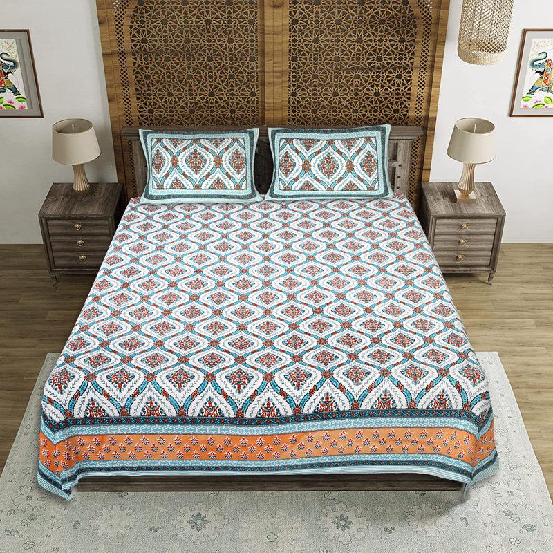 Buy Dayalu Ethnic Bedsheet - Blue & Orange Bedsheets from Vaaree