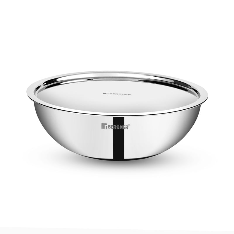 Bowls - Bergner Argent Triply Stainless Steel Induction Base Tasra With Lid - 2500 ML