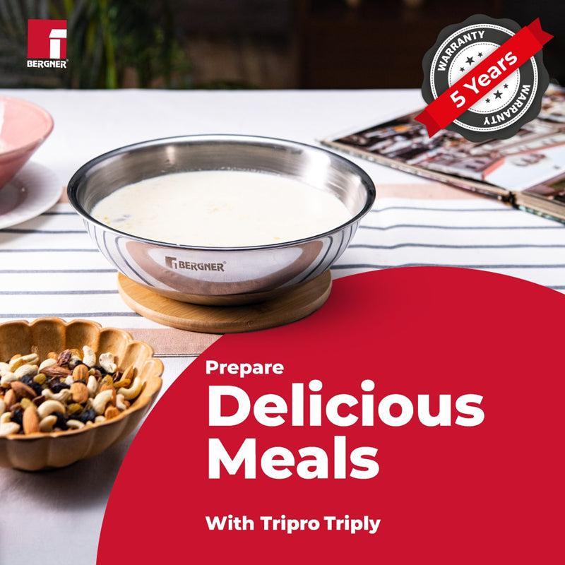 Buy Bergner Tripro Triply Stainless Steel Cook and Serve Tasra With Lid - 3000 ML Bowl from Vaaree