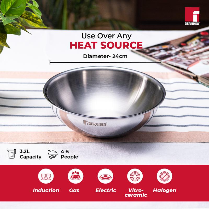 Buy Bergner Tripro Triply Stainless Steel Cook and Serve Tasra With Lid - 3000 ML Bowl from Vaaree