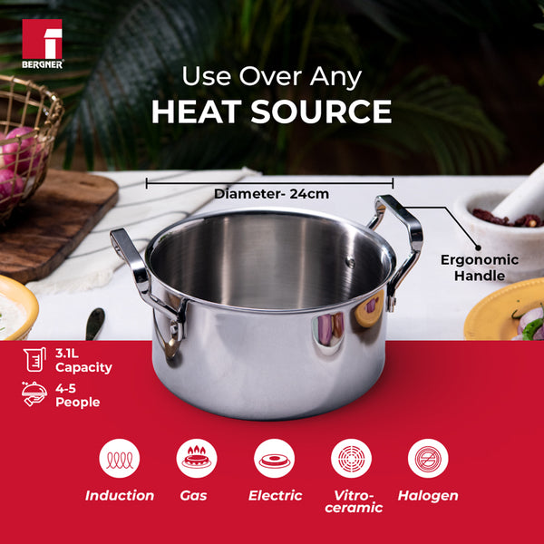 Buy Bergner Induction Safe Cooking Pot With Lid - 5500 ml/10 Inches Cooking Pot from Vaaree