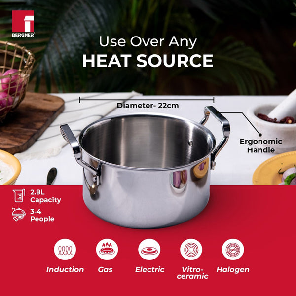 Buy Bergner Induction Safe Cooking Pot With Lid - 4200 ml/9 Inches Cooking Pot from Vaaree