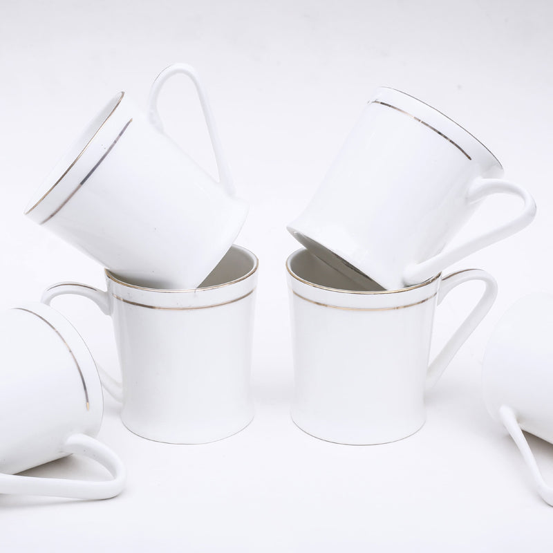 Mug & Tea Cup - Atlasa Golda White Cup (175 ML) - Set Of Six