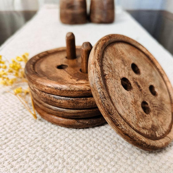 Buy Botton Base Mango Wood Coaster With Stand - Set Of Four Coasters from Vaaree