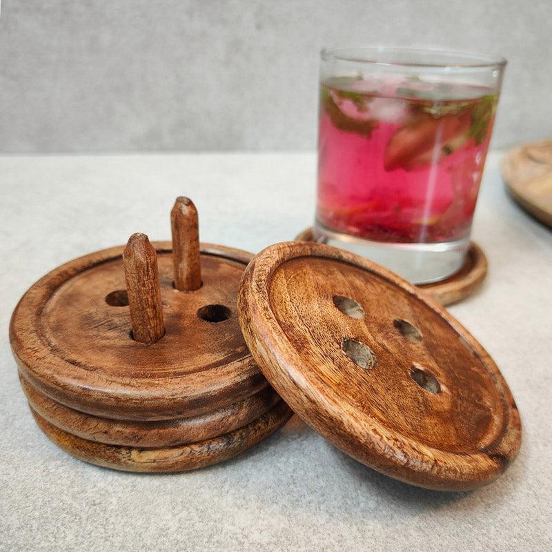 Buy Botton Base Mango Wood Coaster With Stand - Set Of Four Coasters from Vaaree