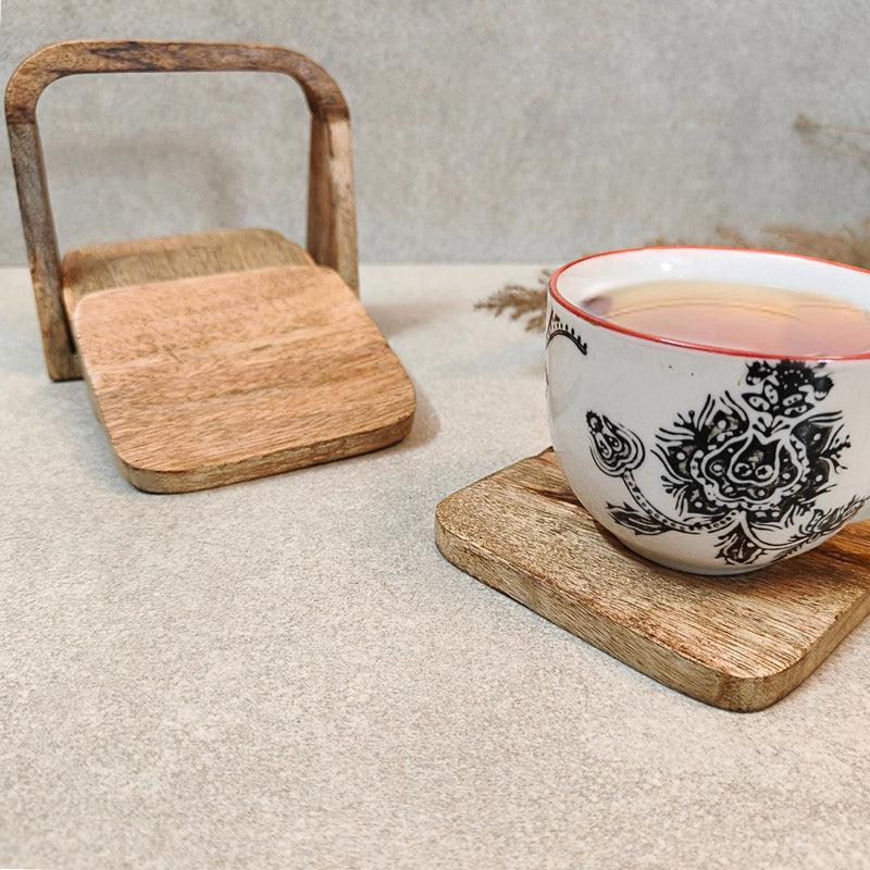 Buy Reila Mango Wood Coaster With Stand - Set Of Four Coasters from Vaaree