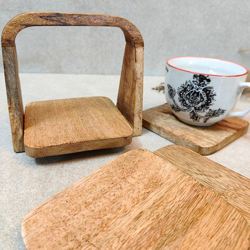 Buy Reila Mango Wood Coaster With Stand - Set Of Four Coasters from Vaaree