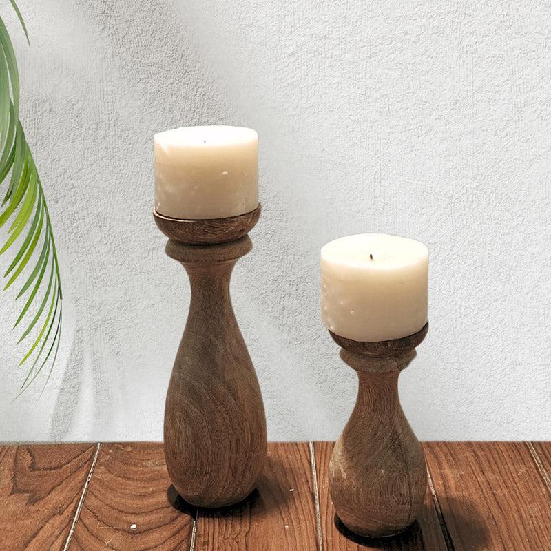 Buy Toddle Mangowood Candle Holder - Set Of Two Candle Holders from Vaaree