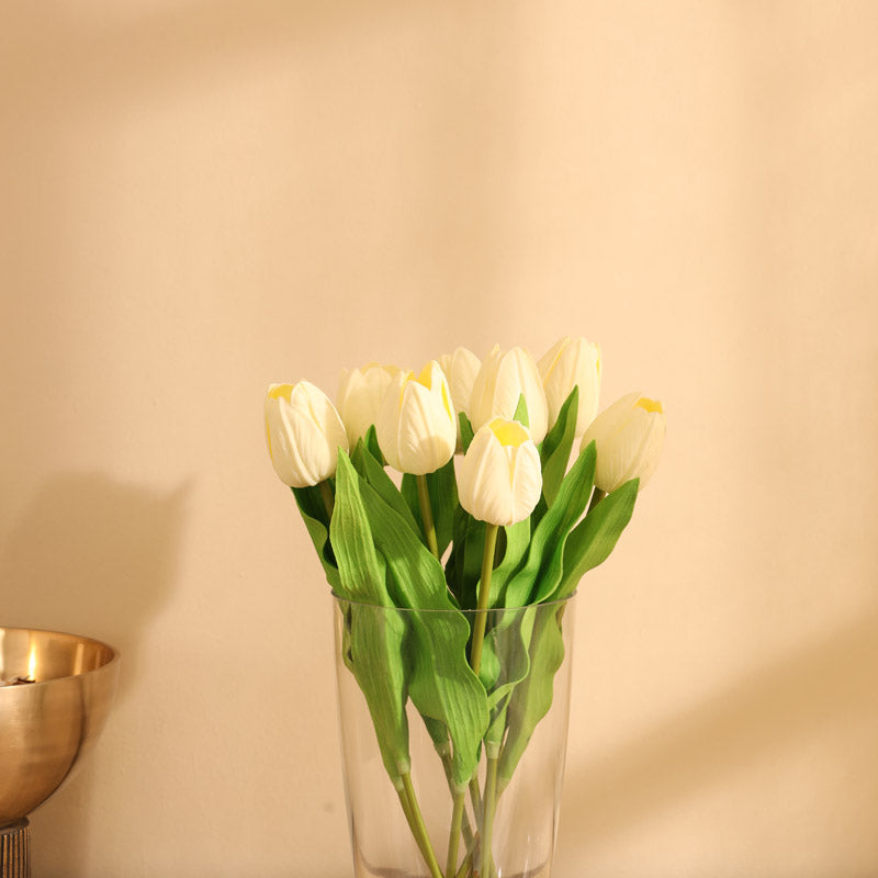 Buy Faux Realistic Tulip Flower Sticks (White) - Set Of Five Artificial Flowers from Vaaree