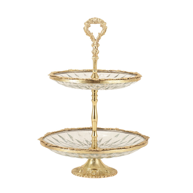 Buy Crystal Charm Double Tier Cake Stand - Gold Cake Stand from Vaaree