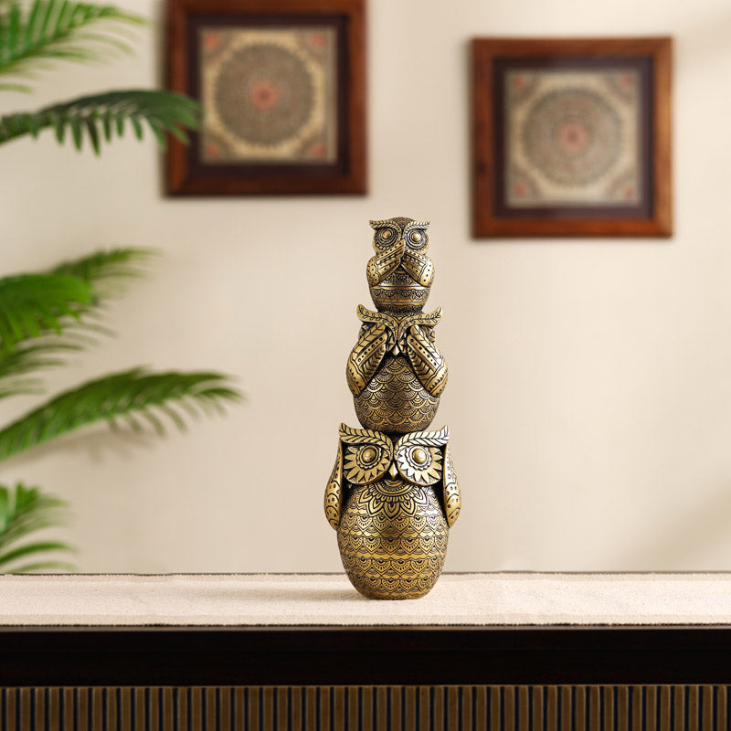 Buy Three Wise Owl Ornate Showpiece Showpieces from Vaaree