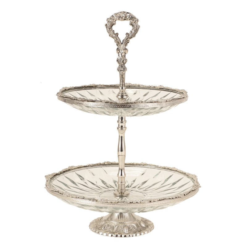 Cake Stand - Crystal Charm Double Tier Cake Stand - Silver