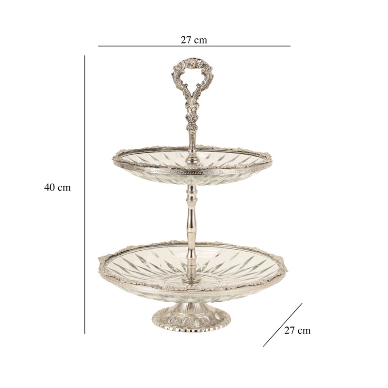 Cake Stand - Crystal Charm Double Tier Cake Stand - Silver