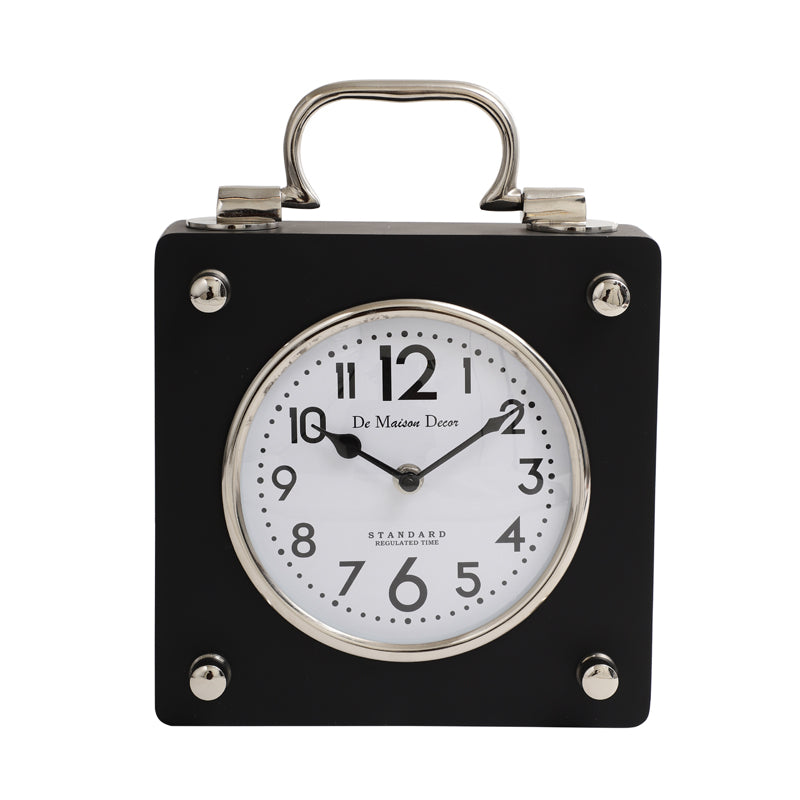 Table Clock - Suitcase Table Clock - Black & Silver