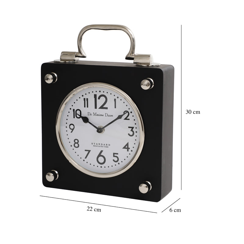 Table Clock - Suitcase Table Clock - Black & Silver