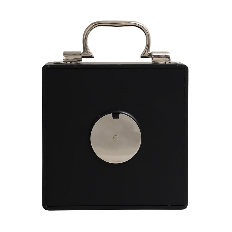 Table Clock - Suitcase Table Clock - Black & Silver