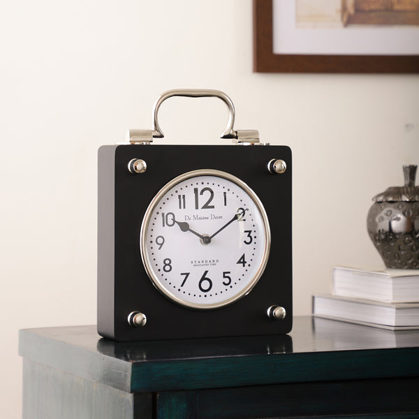 Table Clock - Suitcase Table Clock - Black & Silver