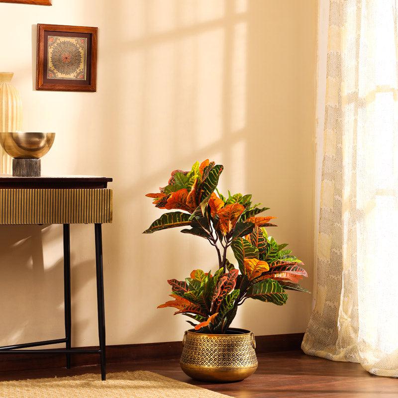 Buy Faux Realistic Croton Plant With Pot - 2.8 Feet Artificial Plants from Vaaree