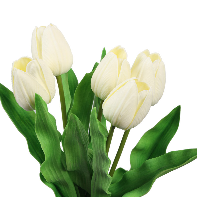 Buy Faux Realistic Tulip Flower Sticks (White) - Set Of Five Artificial Flowers from Vaaree