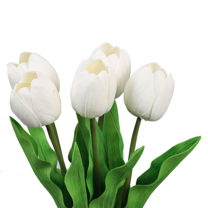 Buy Faux Realistic Tulip Flower Stick (White) - Set Of Five Artificial Flowers from Vaaree