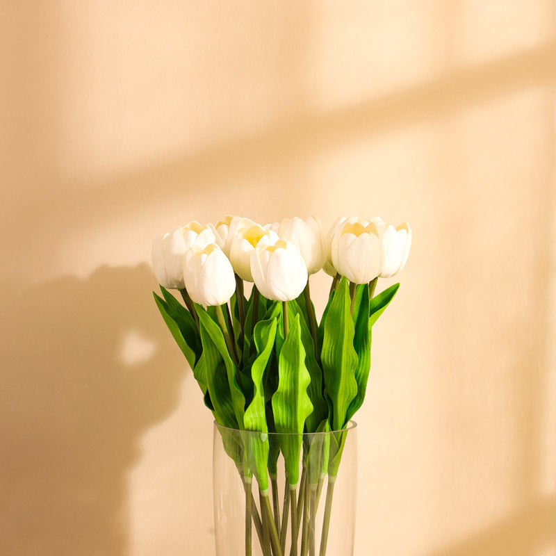 Buy Faux Realistic Tulip Flower Stick (White) - Set Of Five Artificial Flowers from Vaaree