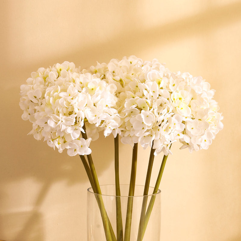 Buy Faux Realistic Hydrangea Flower Stick (White) - Set Of Three Artificial Flowers from Vaaree