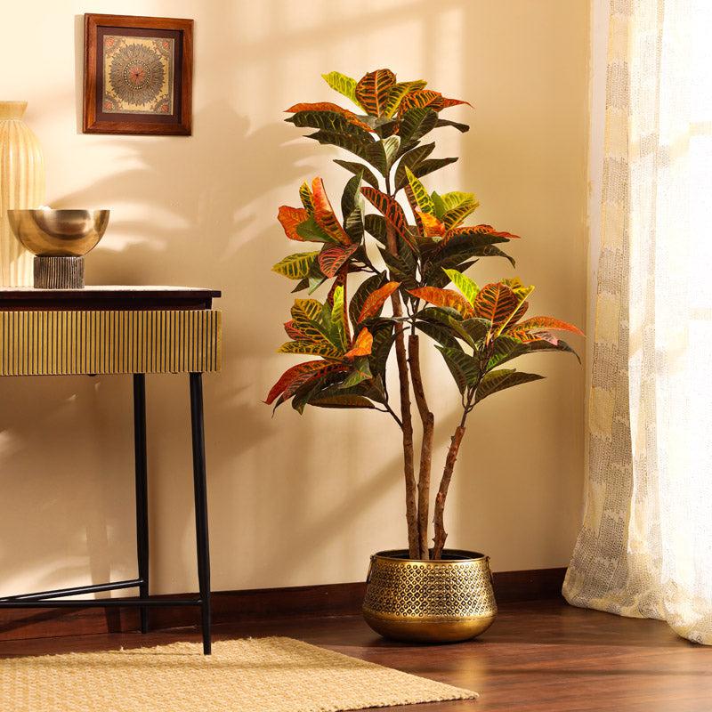 Buy Faux Realistic Croton Plant With Pot - 3.9 Feet Artificial Plants from Vaaree