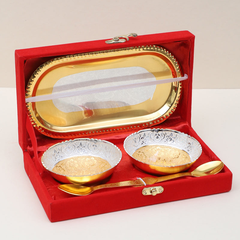 Bowl - Kumudini Gold Bowl With Spoon & Tray (100 ML) - Set Of Five