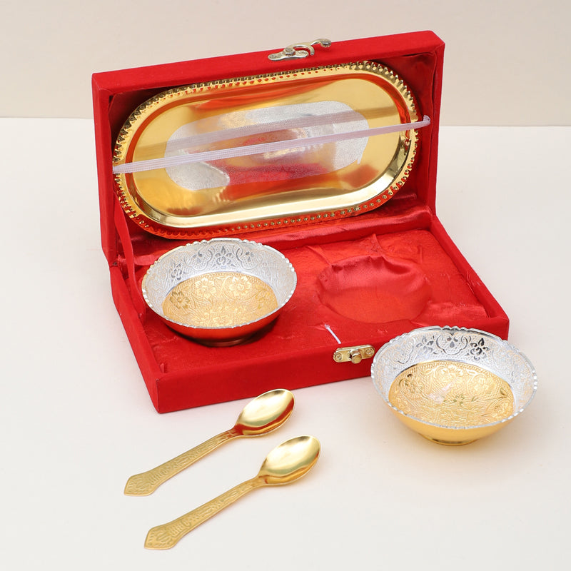 Bowl - Kumudini Gold Bowl With Spoon & Tray (100 ML) - Set Of Five