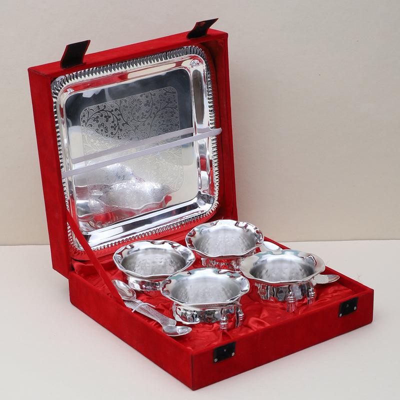 Buy Karuna Silver Bowl With Spoon & Tray (200 ML) - Set Of Nine Bowl from Vaaree