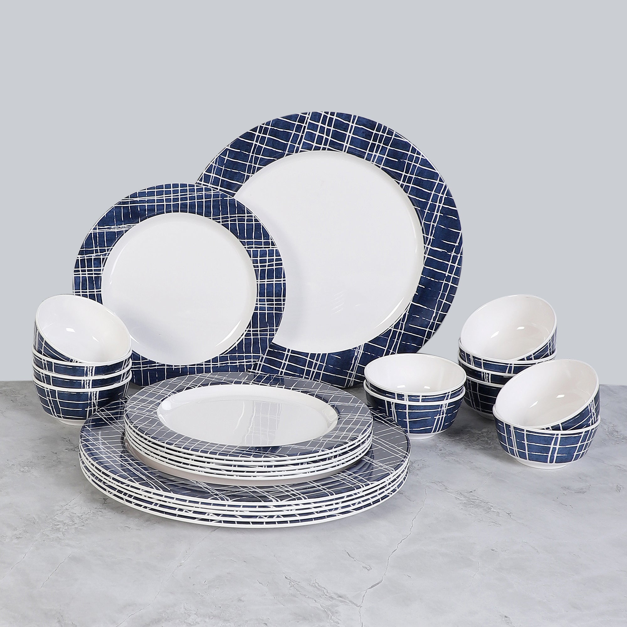 Buy Triva Checkered Dinner Plate - 24 Piece Set Dinner Set from Vaaree