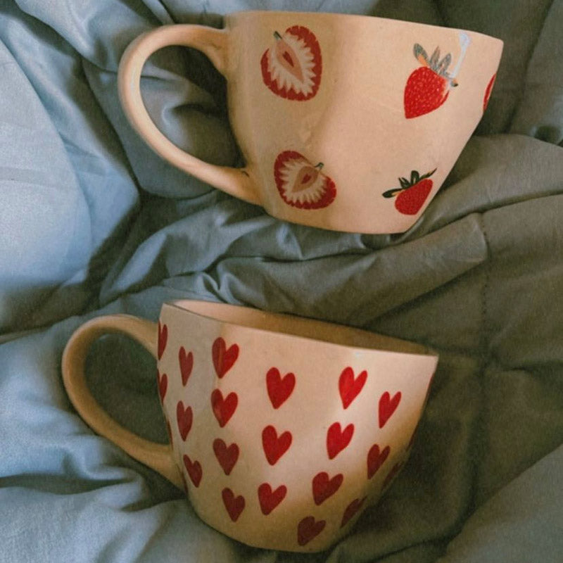 Buy Strawberry Heart Ceramic Cup (200 ML) - Set of Two Mug & Tea Cup from Vaaree