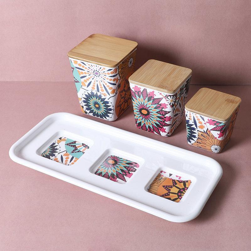 Buy Juna Floral Stack Storage Jar With Tray - Four Piece Set Container from Vaaree