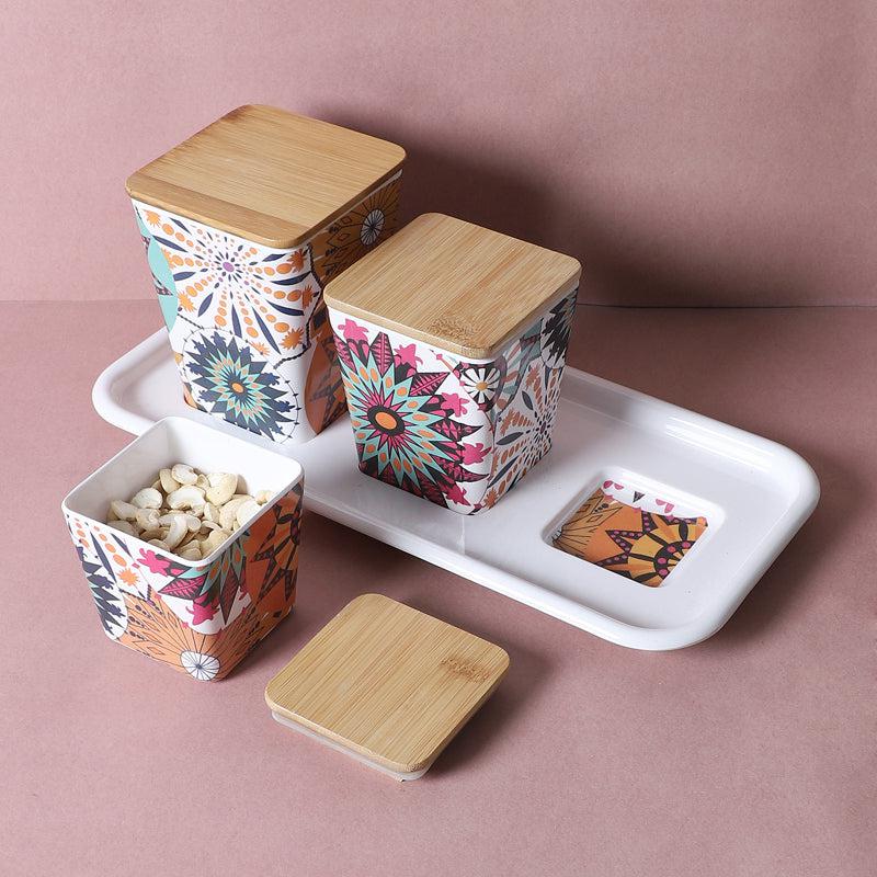 Buy Juna Floral Stack Storage Jar With Tray - Four Piece Set Container from Vaaree