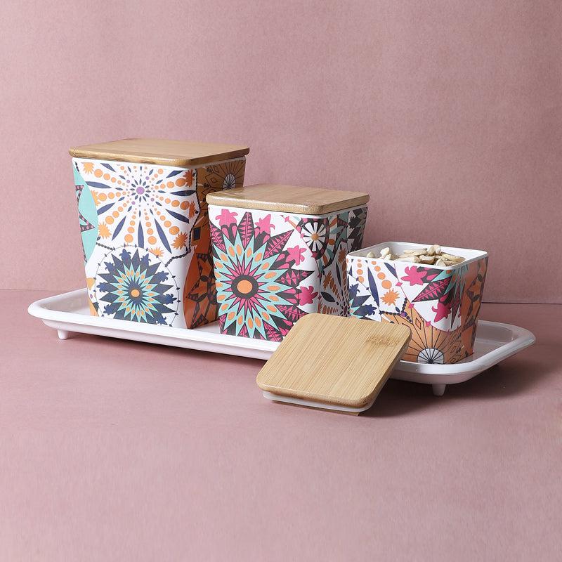 Buy Juna Floral Stack Storage Jar With Tray - Four Piece Set Container from Vaaree