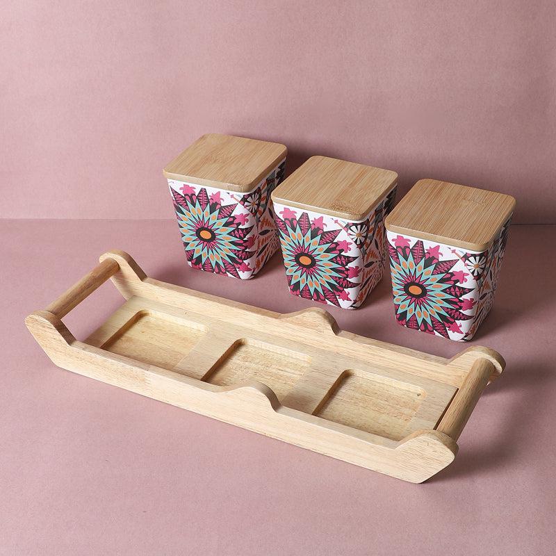 Buy Juna Floral Storage Jar With Tray - Four Piece Set Container from Vaaree