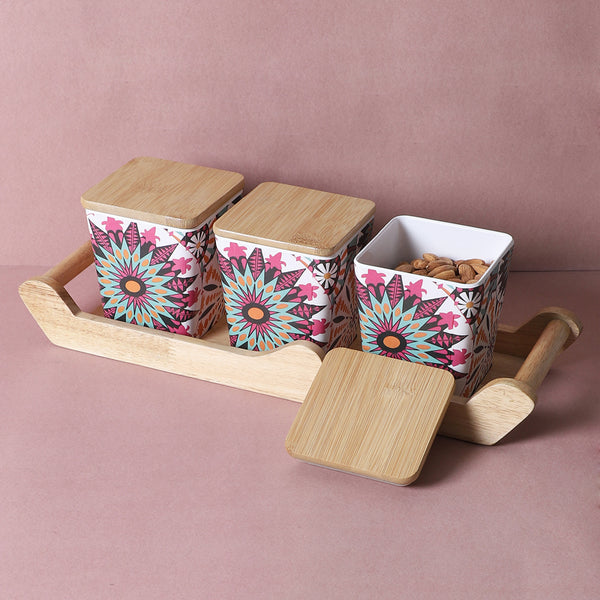 Container - Juna Floral Storage Jar With Tray - Four Piece Set